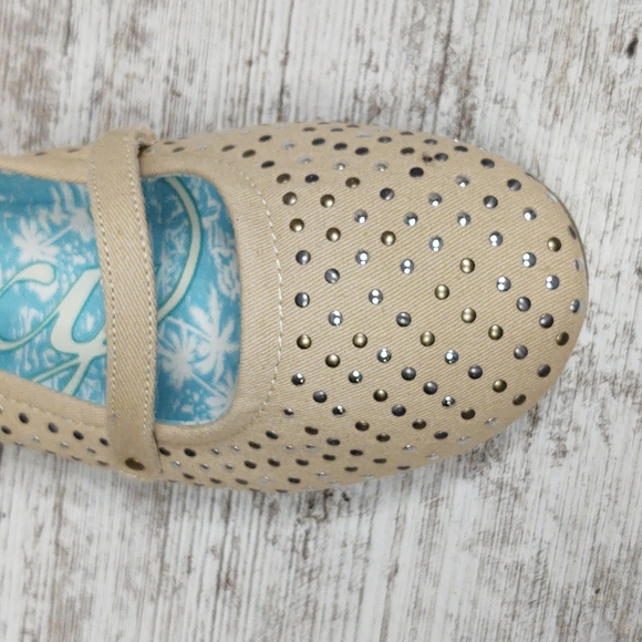 🟨NIB Roxy Metallic Studded Tan Canvas Flats - Picture 2 of 14